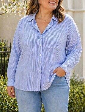 Beachlunchlounge Blue Pinstripe Cotton Modal Button-Up Shirt Relaxed Fit